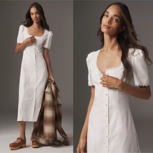 NWOT Reformation Alida Button Front cotton Midi summer white dress sz 12